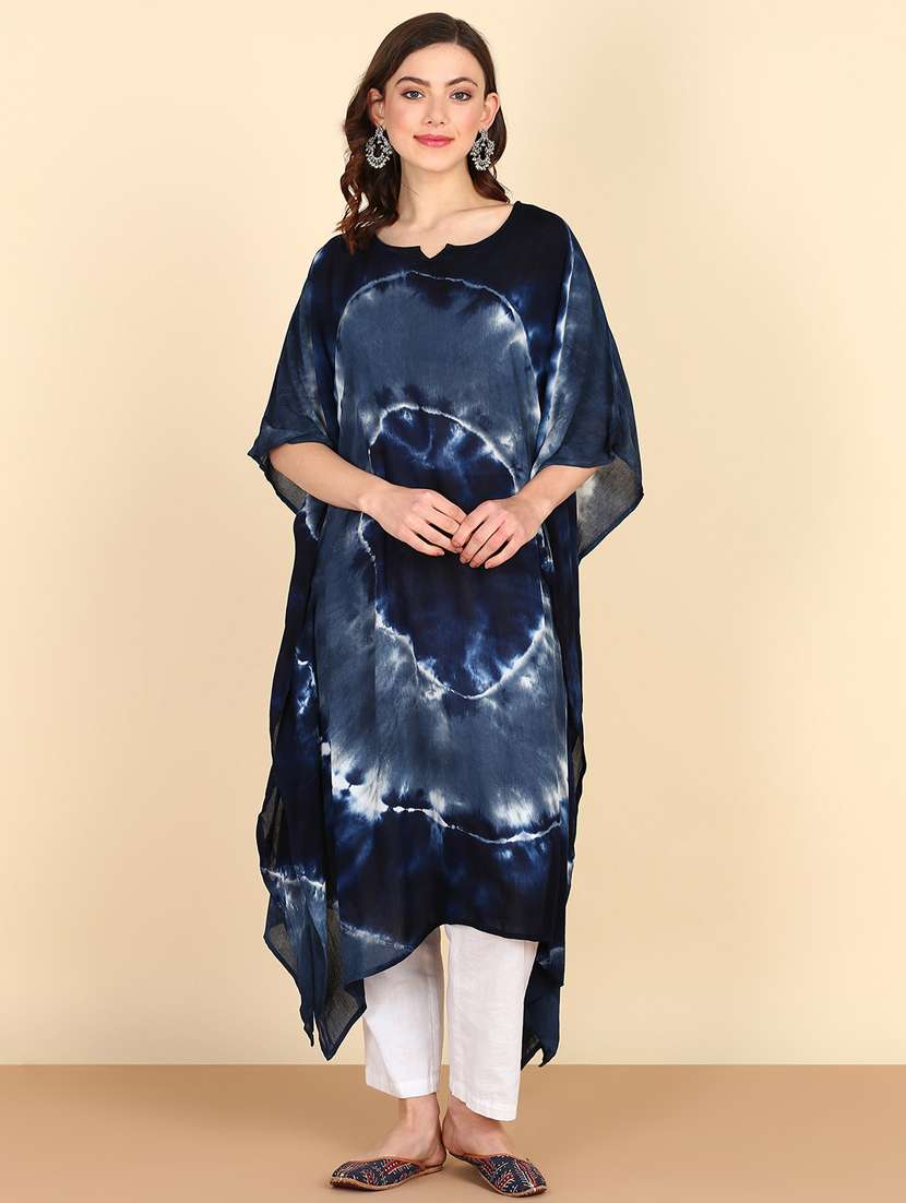 women tie & dye relaxed fit kaftan kurta