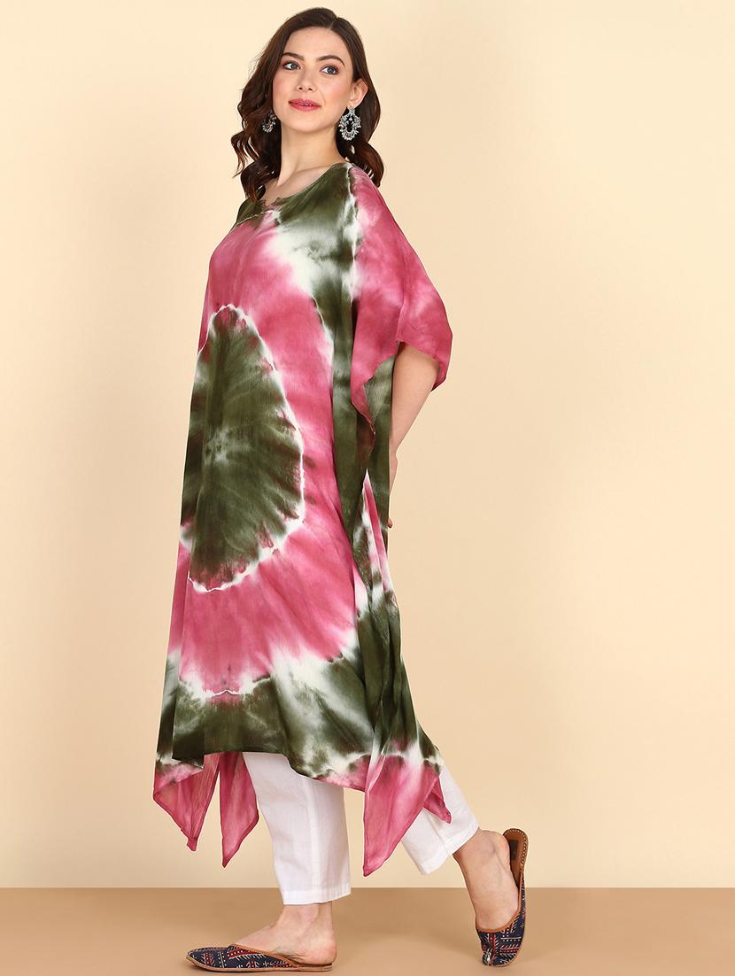 women tie & dye kimono sleeve kaftan kurta - 20906634 - Standard Image - 2