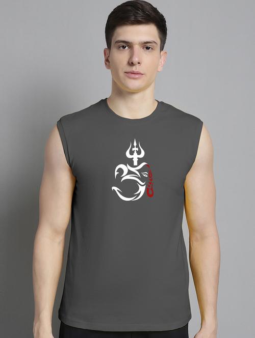 grey cotton chest print tshirt - 20906841 - Standard Image - 0