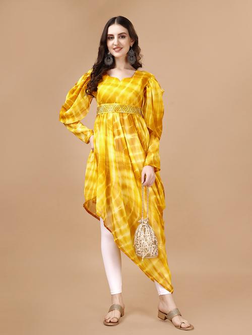 women leheriya printed asymmetric kurta - 20906849 - Standard Image - 0