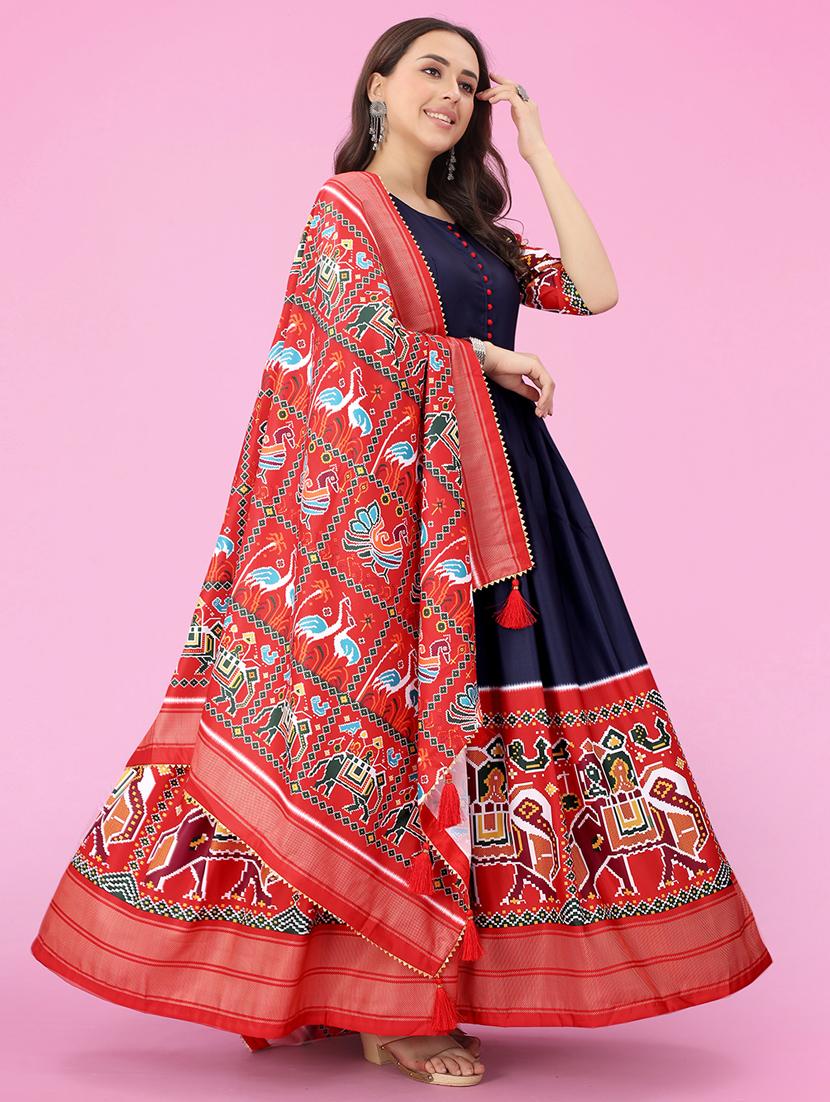 women blue round neck flared gown - 20911597 - Standard Image - 2