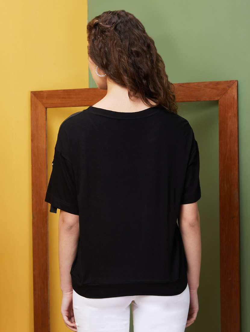 women typographic round neck boxy t-shirt - 20911601 -  Standard Image - 2