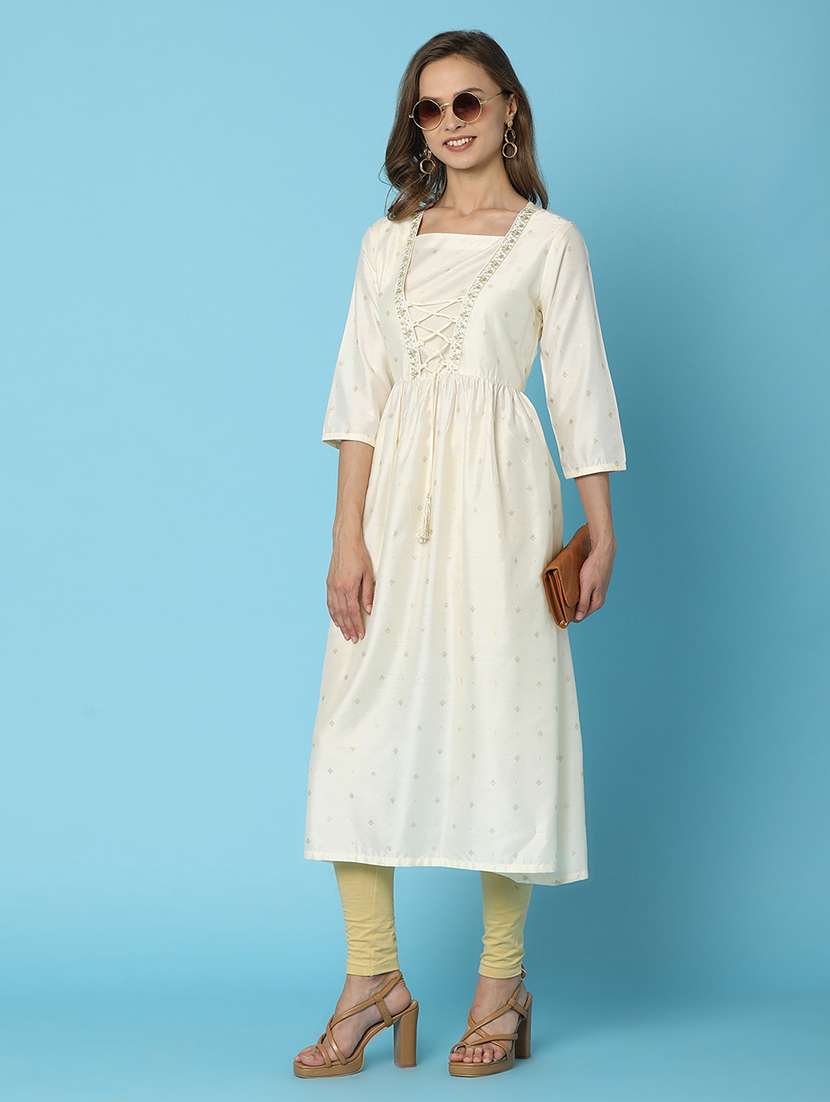 women three quarter sleeve flared kurta - 20911761 -  Standard Image - 2