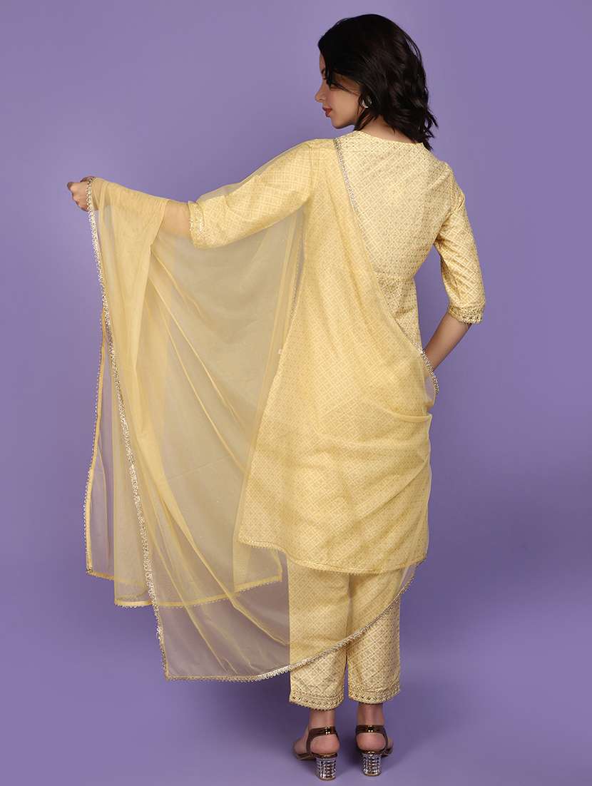 women yellow printed sequins detailed kurta & pant set - 20911893 -  Standard Image - 2