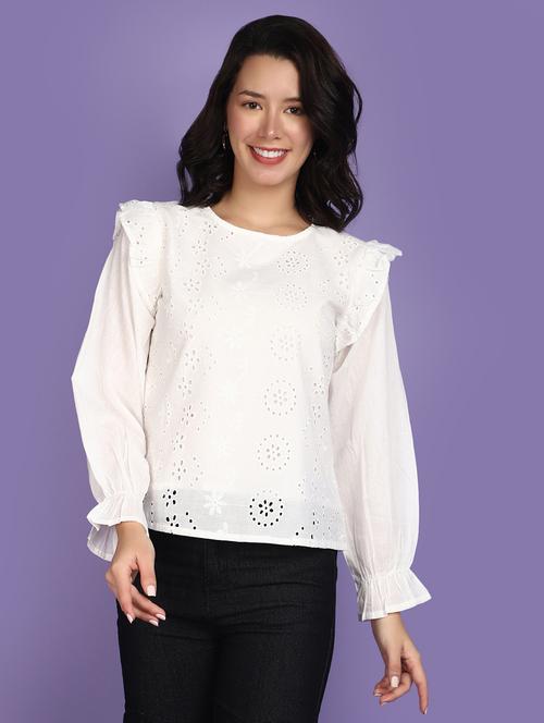 white cotton schiffli top - 20911909 -  Standard Image - 0