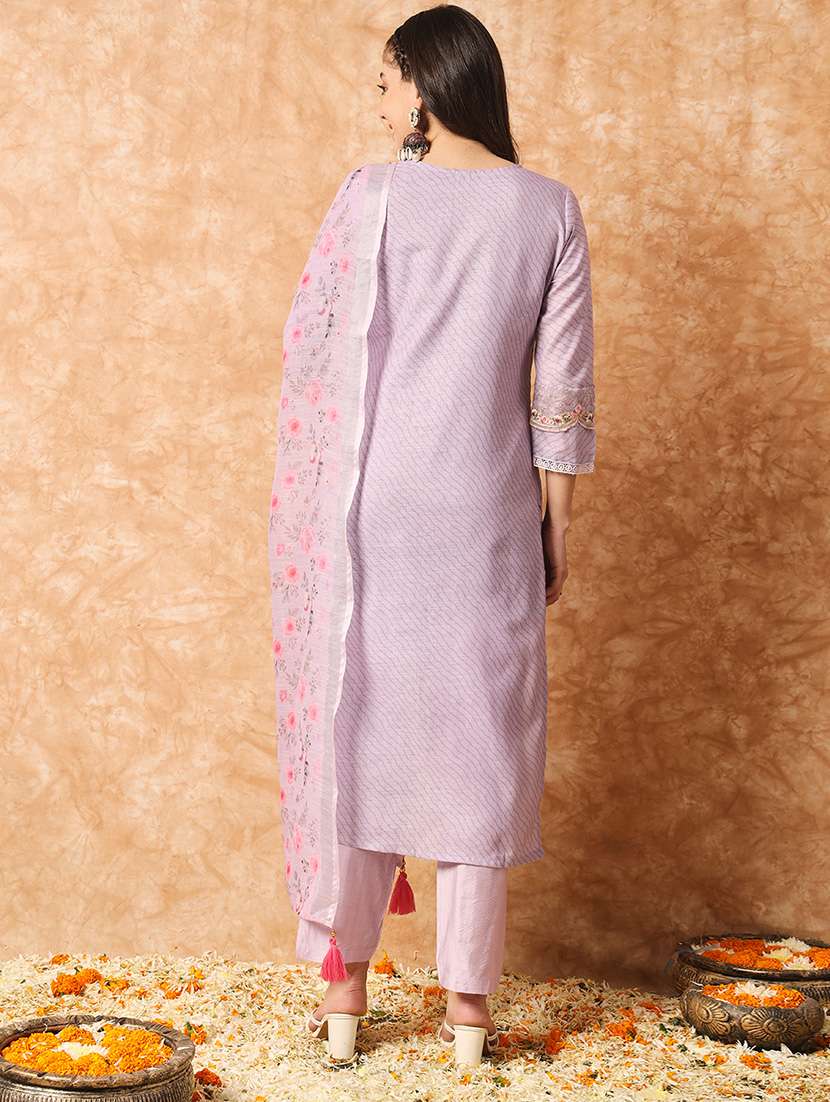women lavender v neck kurta pant set with dupatta - 20912008 - Standard Image - 2