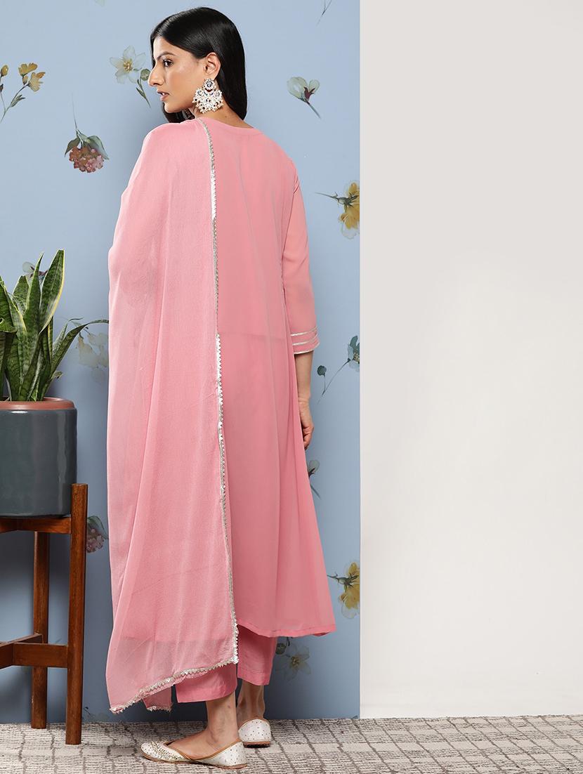 women pink round neck kurta pant set with dupatta - 20912037 - Standard Image - 2