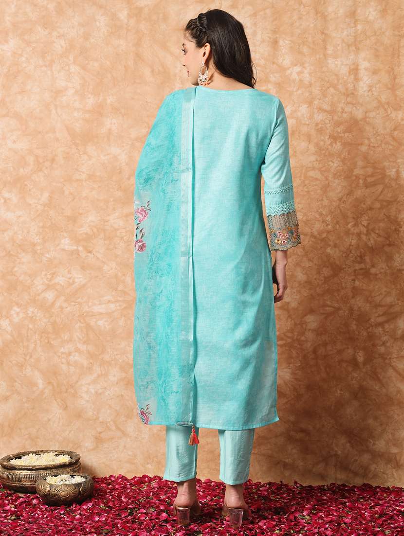 women light blue tie up neck kurta pant set with dupatta - 20912116 -  Standard Image - 2