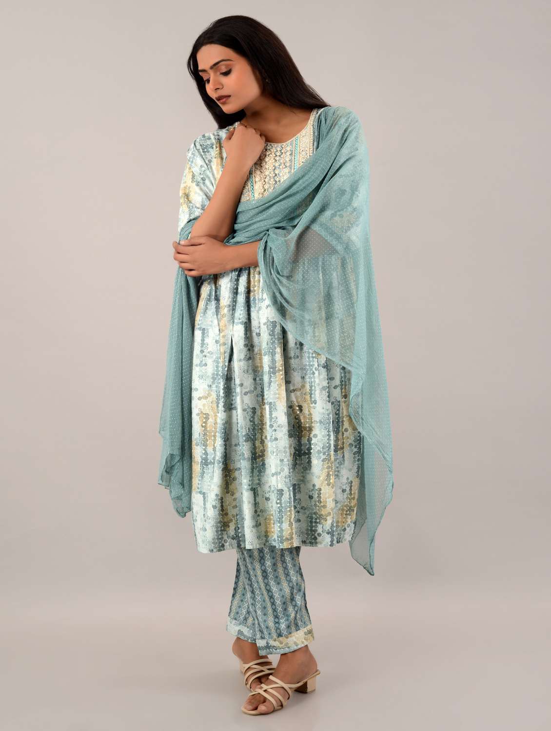 women ai aqua round neck kurta pant set with dupatta - 20912150 -  Standard Image - 2