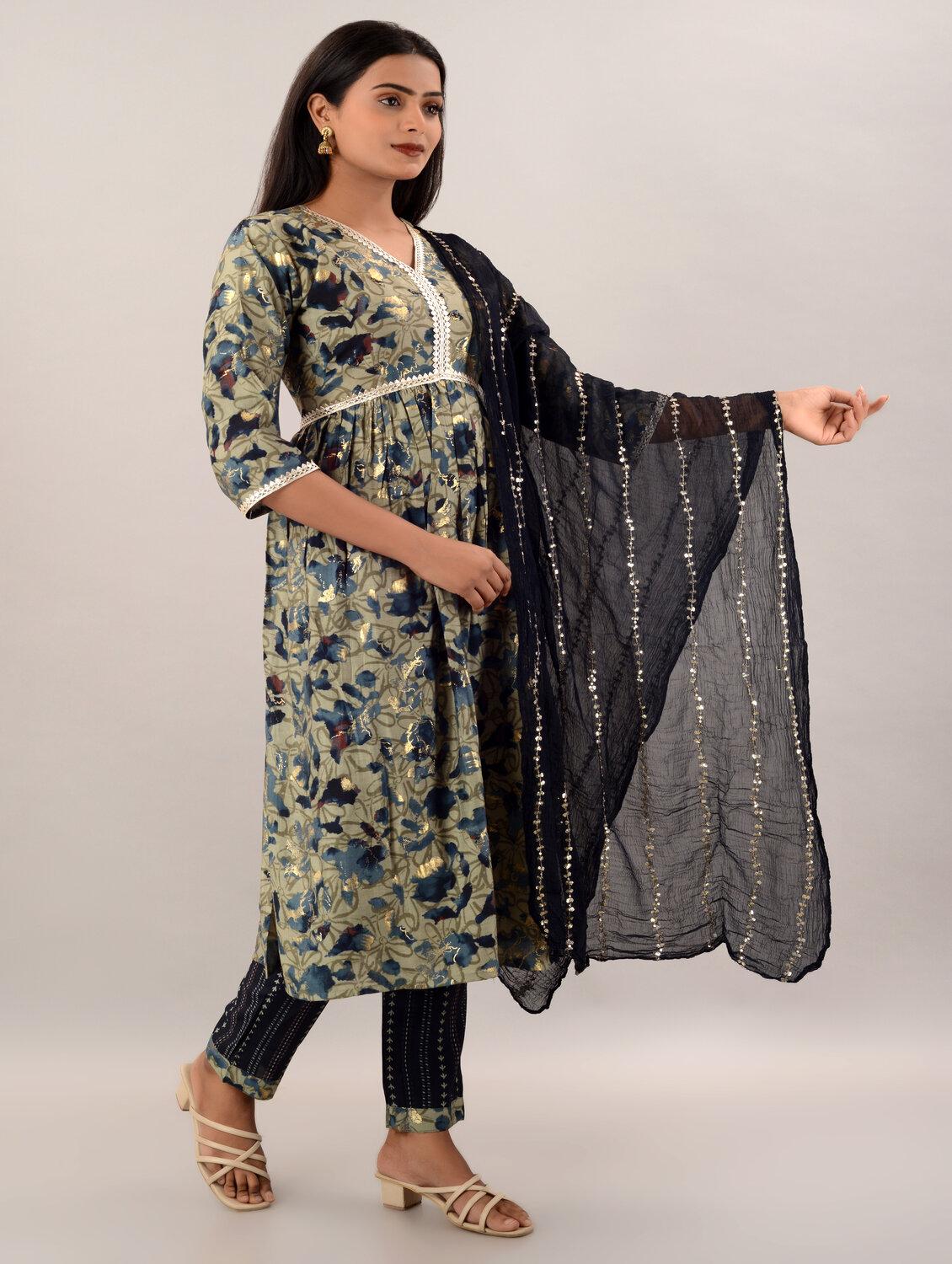 women green v neck kurta pant set with dupatta - 20912151 - Standard Image - 2
