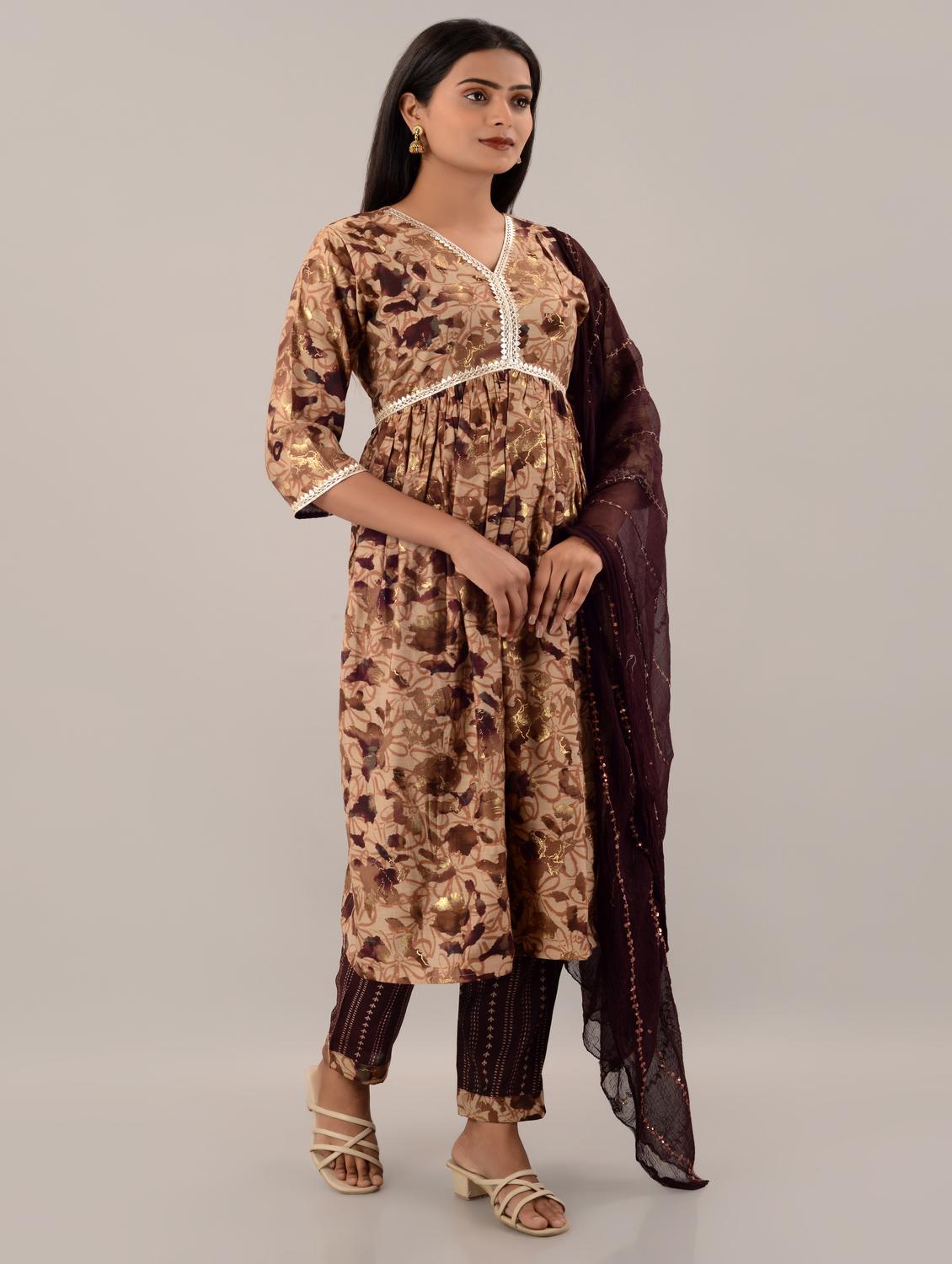 women beige v neck kurta pant set with dupatta - 20912152 - Standard Image - 2