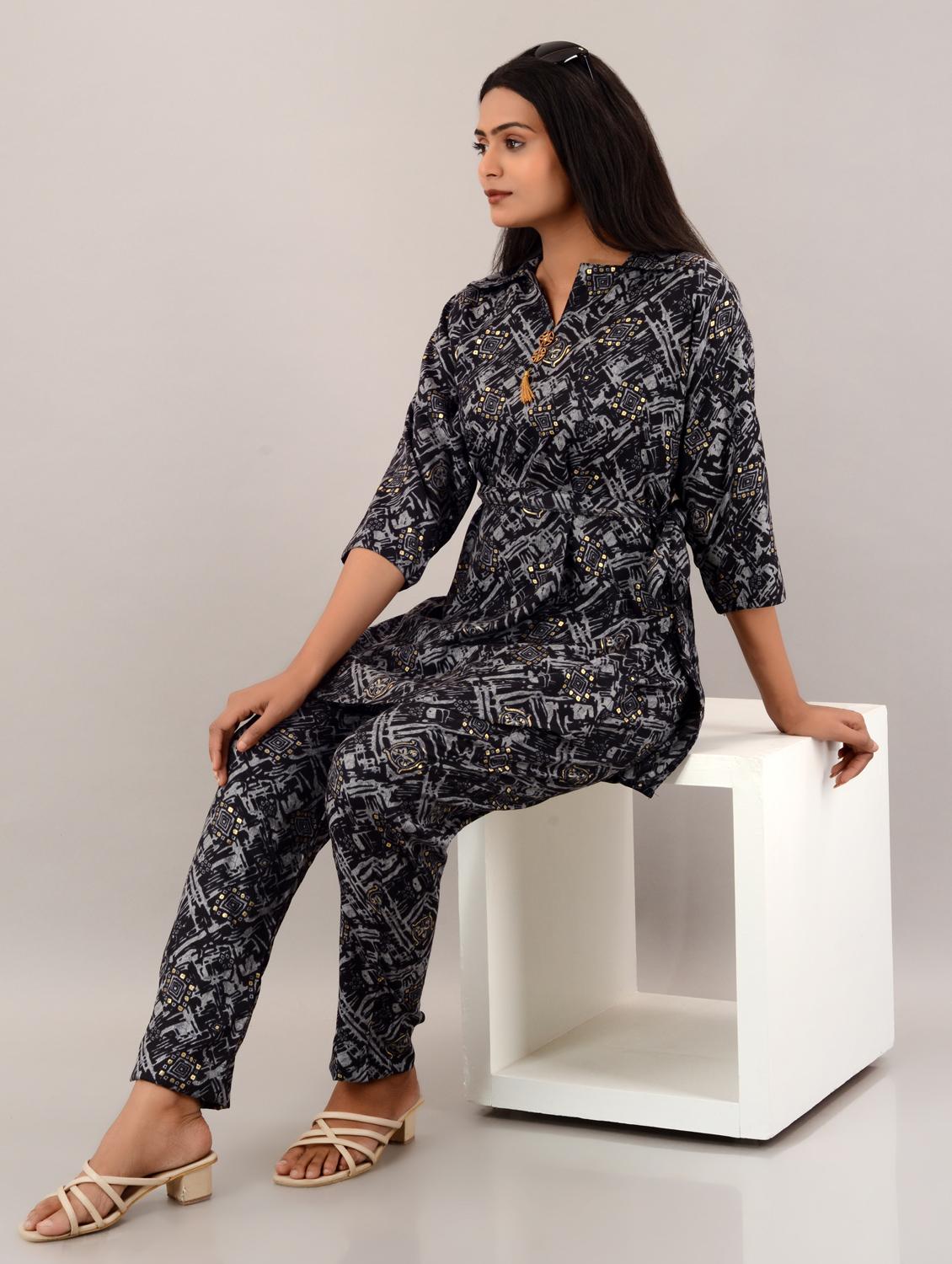 women grey foil print co-ord sets - 20912156 - Standard Image - 2