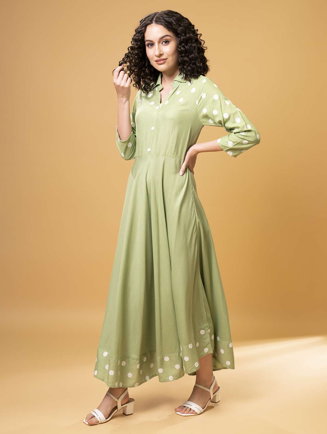 women's polka dotted flared kurta - 20912182 -  Standard Image - 2