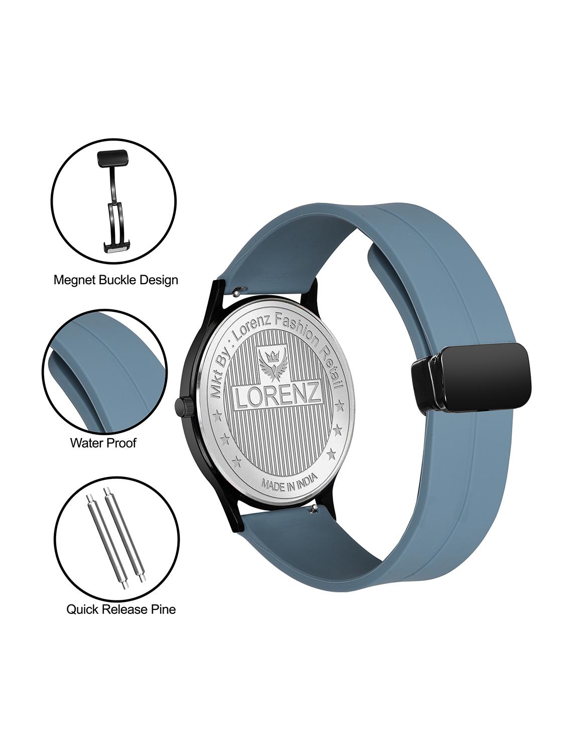 lorenz slim case analog watch with white magnetic lock strap | watch for men | mk-4073r - 20912216 - Standard Image - 2