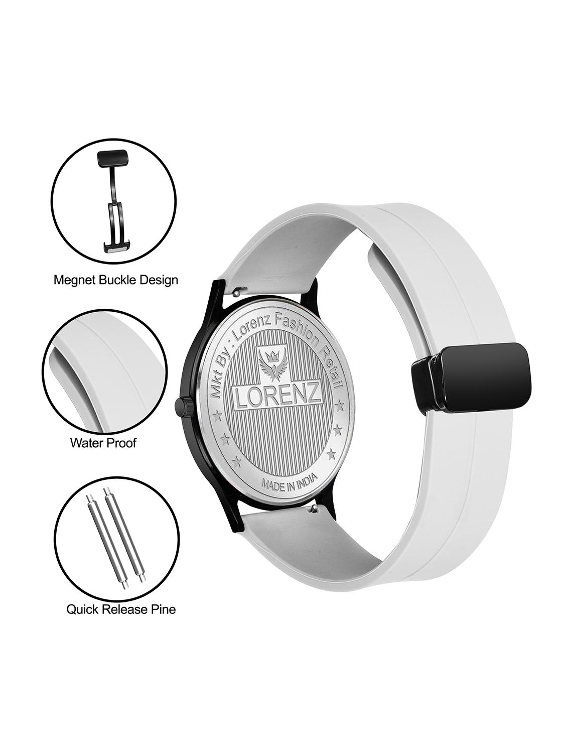 lorenz slim case analog watch with white magnetic lock strap | watch for men | mk-4073r - 20912217 - Standard Image - 2