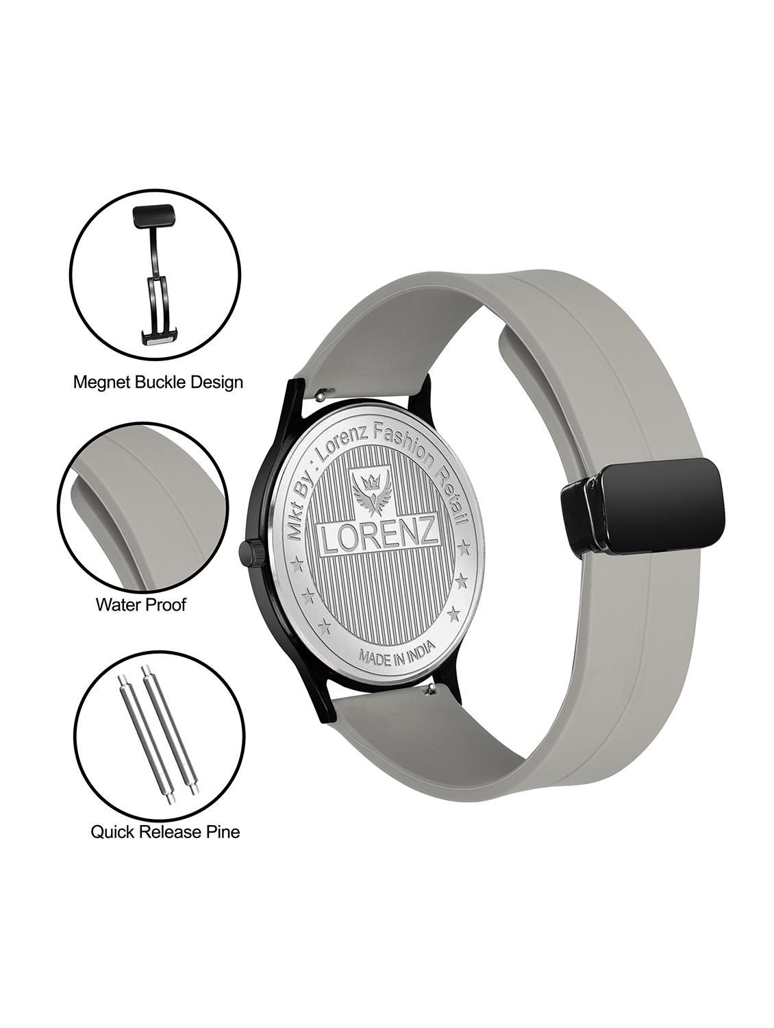 lorenz slim case analog watch with white magnetic lock strap | watch for men | mk-4073r - 20912218 - Standard Image - 2