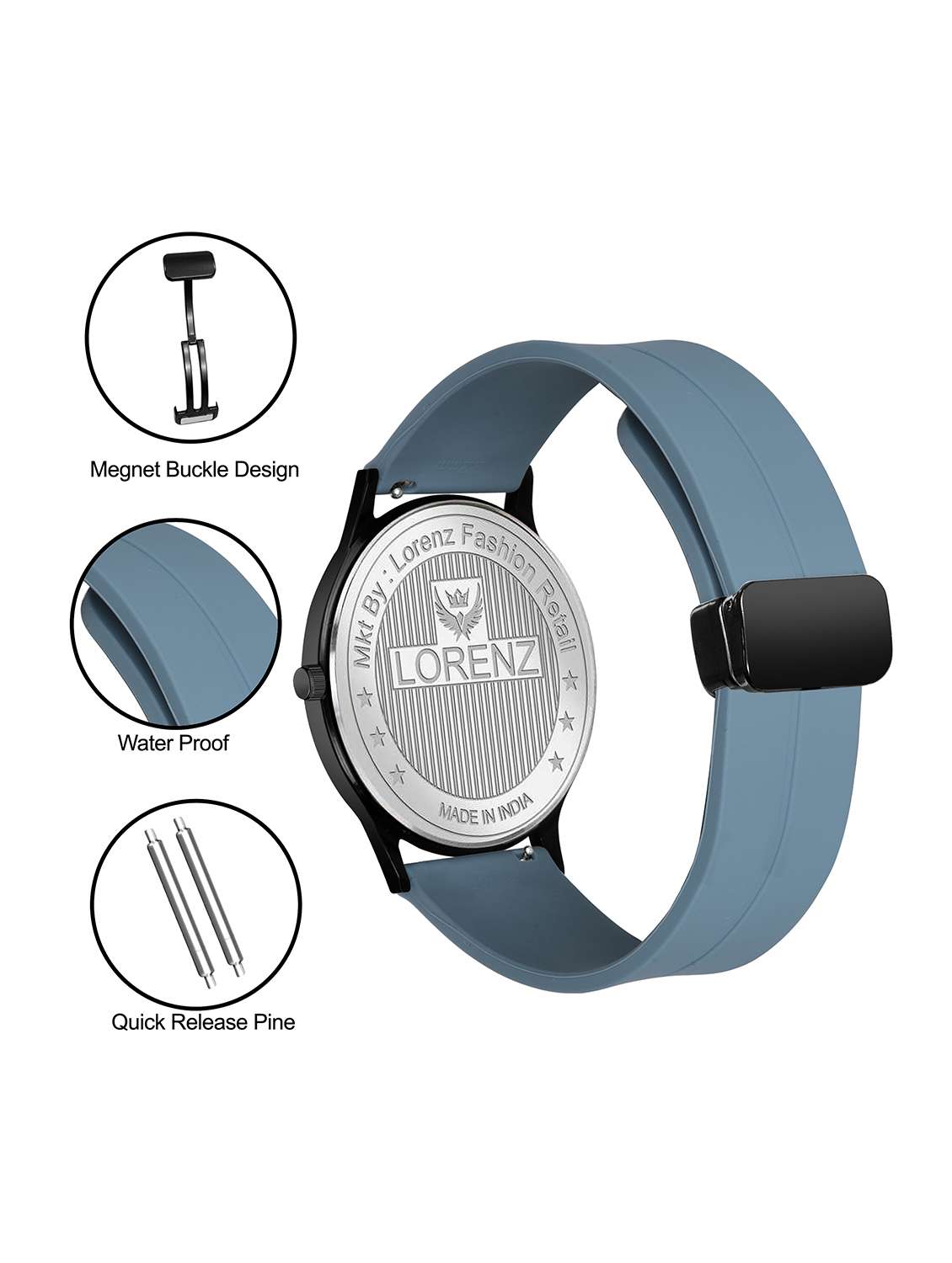lorenz slim case analog watch with black magnetic lock strap | watch for men | mk-4077r - 20912219 - Standard Image - 2