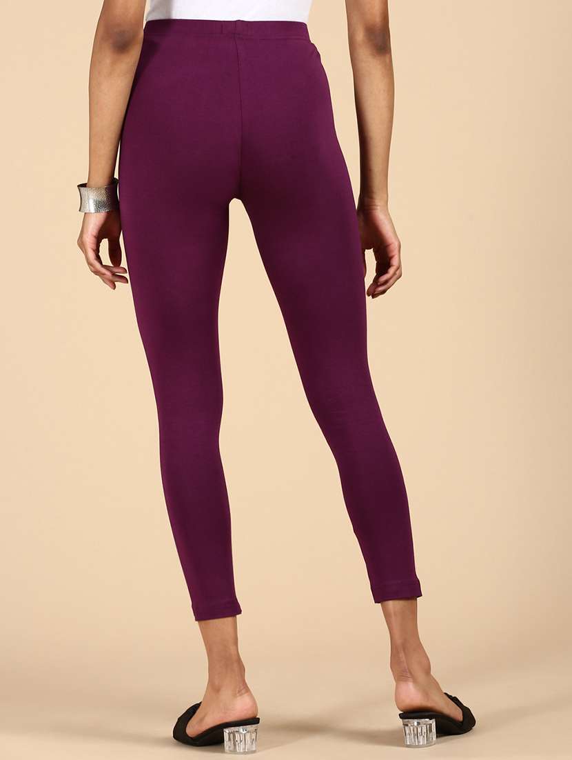 women solid calf lenght legging - 20912231 - Standard Image - 2