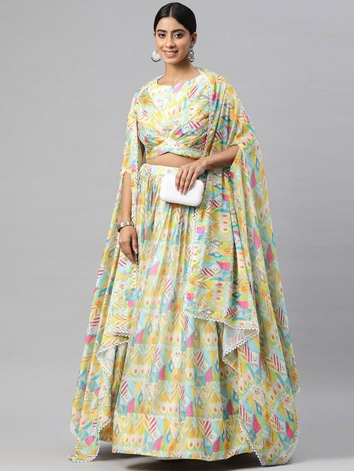yellow silk flared lehenga - 20912300 -  Standard Image - 0