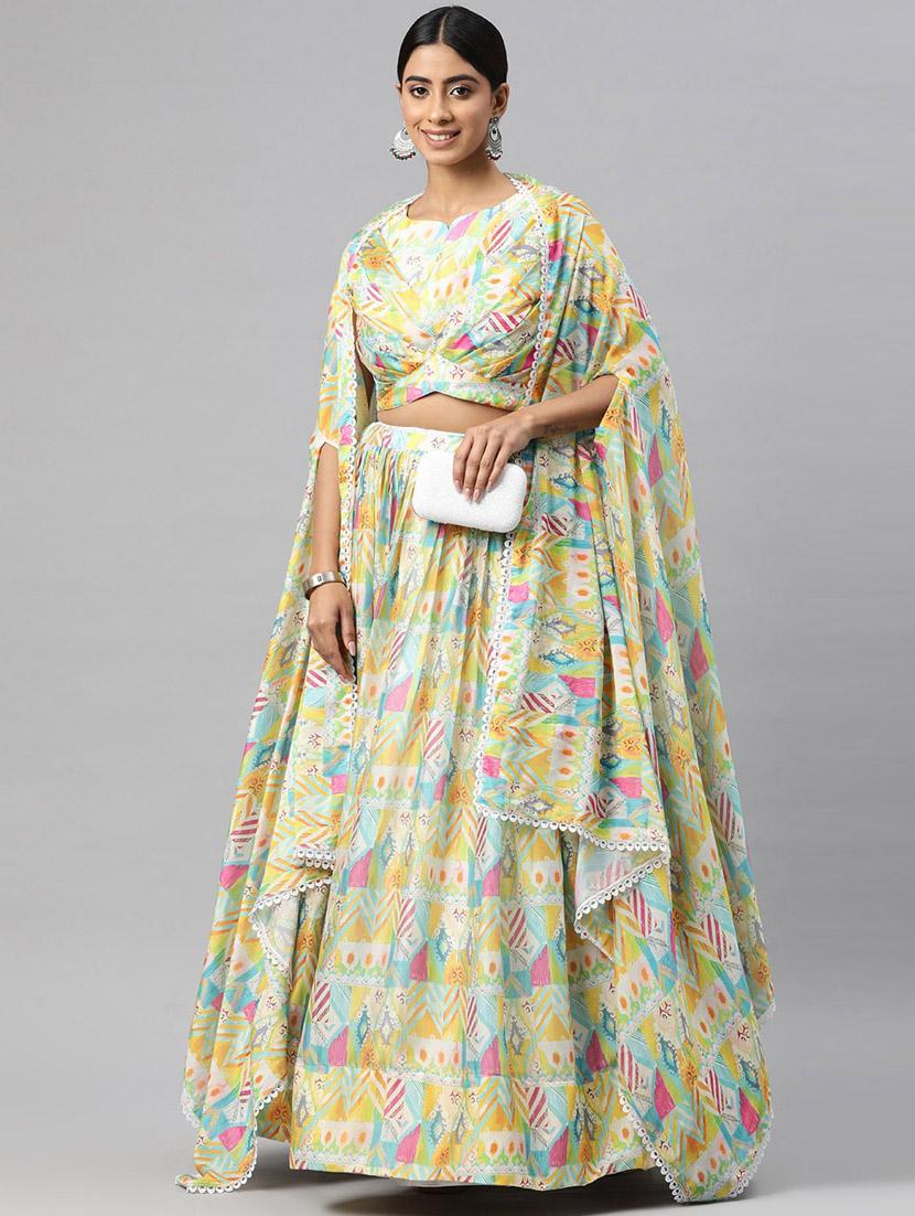yellow silk flared lehenga - 20912300 -  Zoom Image - 0