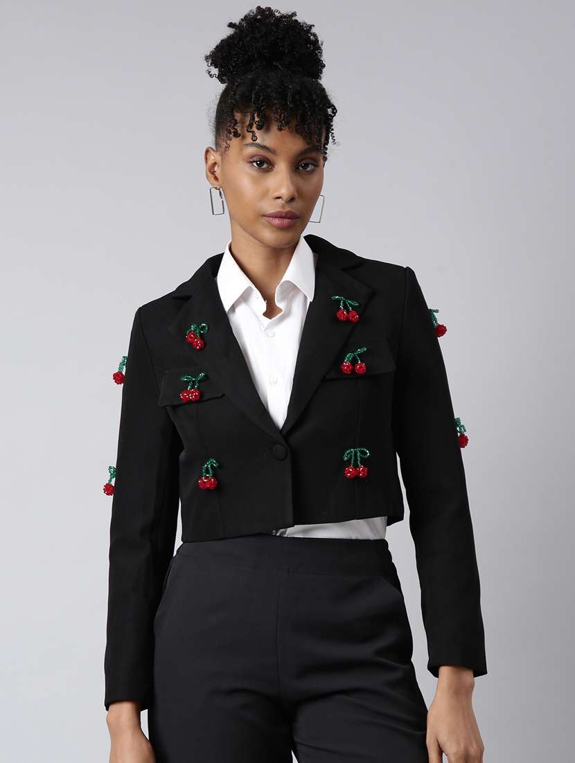 black cotton blend single breasted blazer - 20912313 - Zoom Image - 0