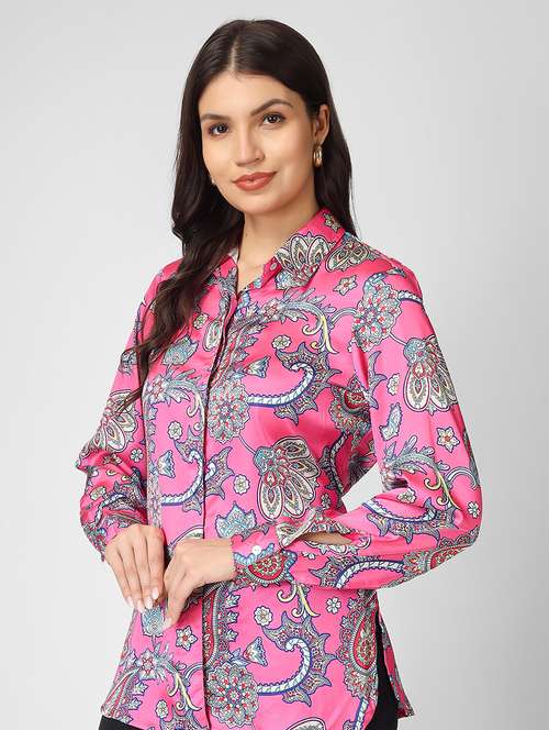 women printed collared long sleeves shirt - 20912320 - Standard Image - 0