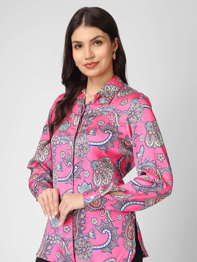 women printed collared long sleeves shirt - 20912320 - Zoom Image - 0