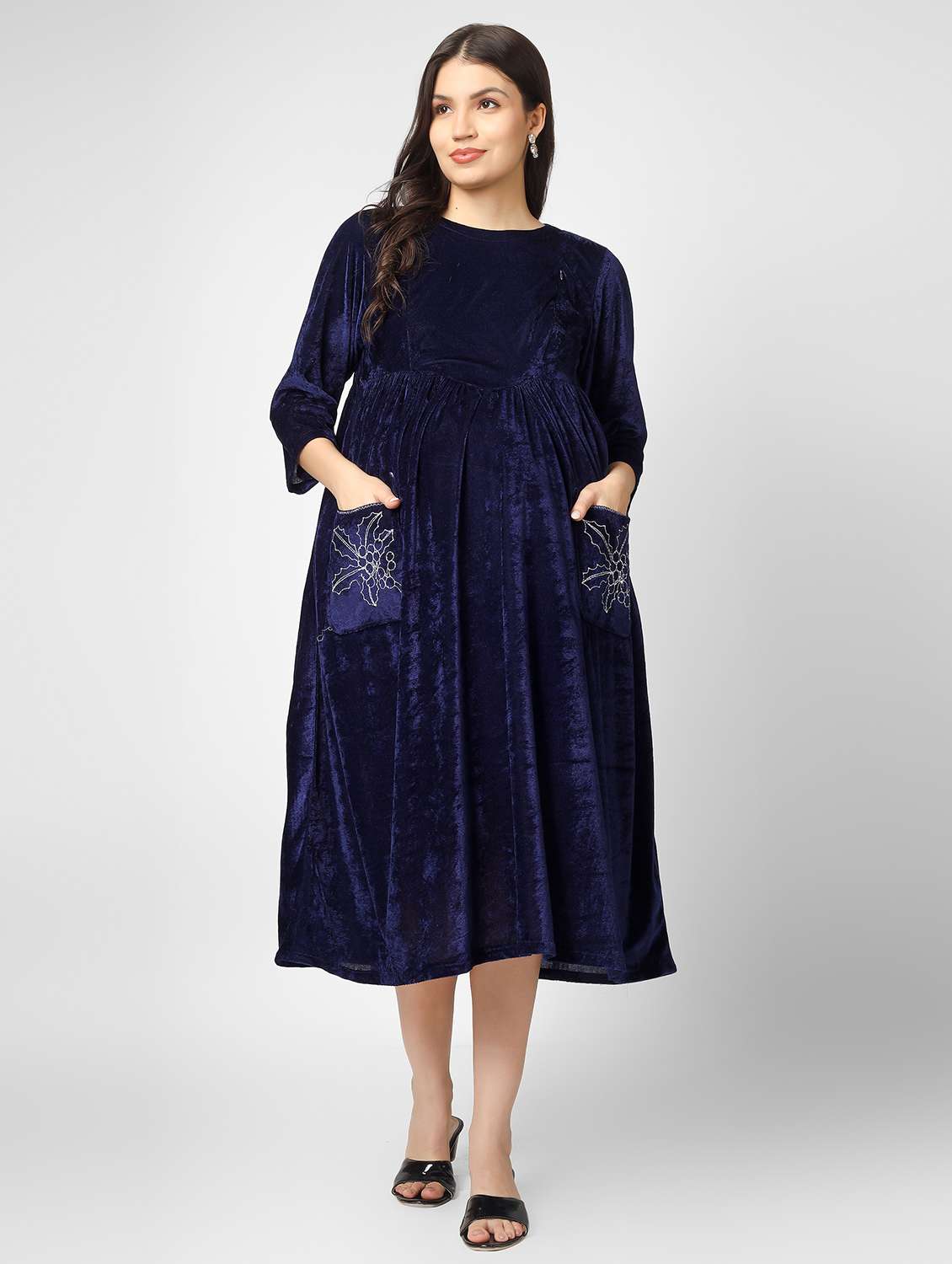 women navy blue solids maternity wear