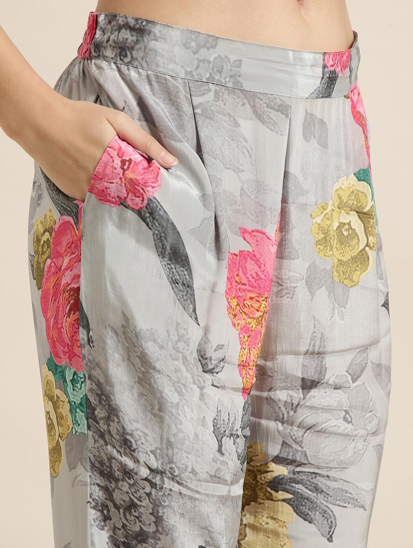women grey floral printed shirt and trouser co-ord set - 20912328 - Standard Image - 7