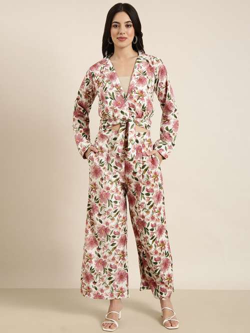 Women Floral Print Shirt And Trouser Co Ord Set