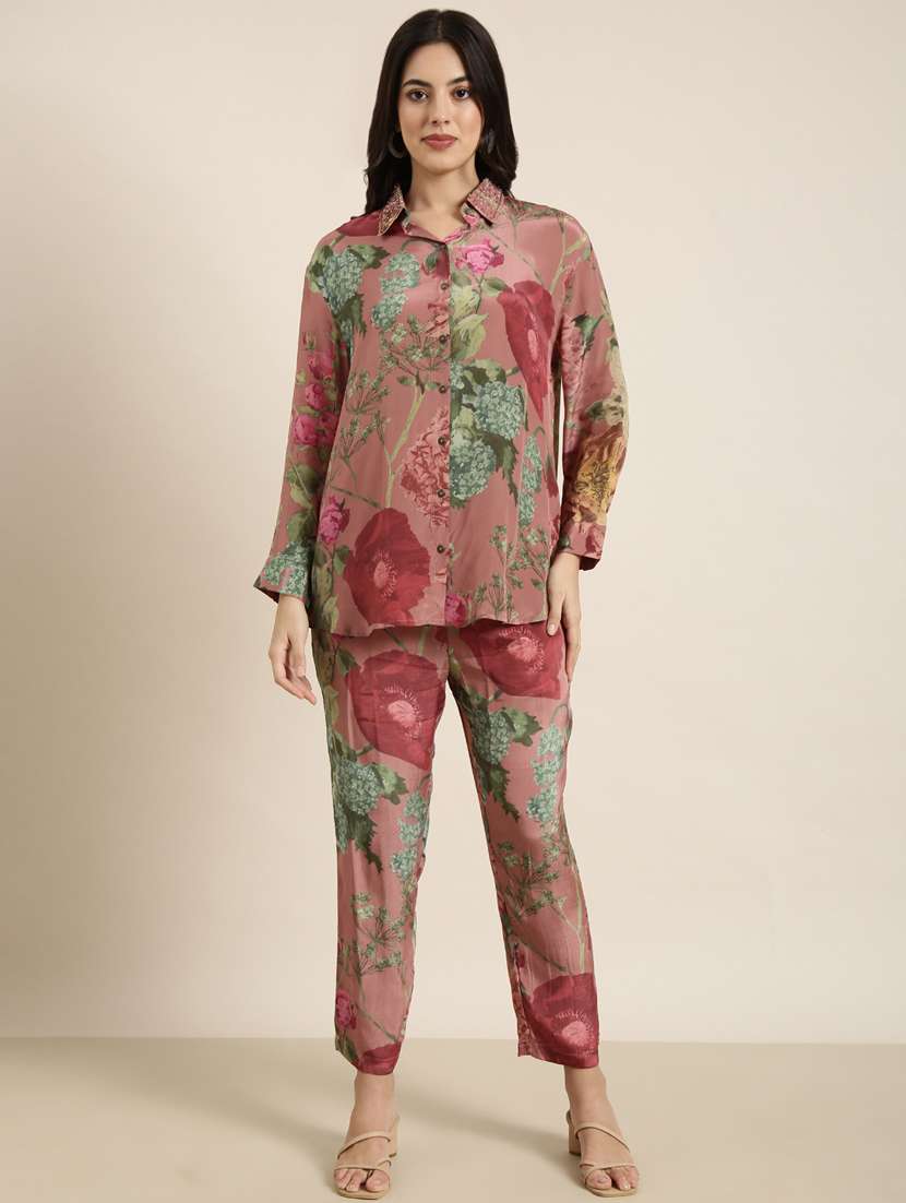 women floral print shirt and trouser co-ord set