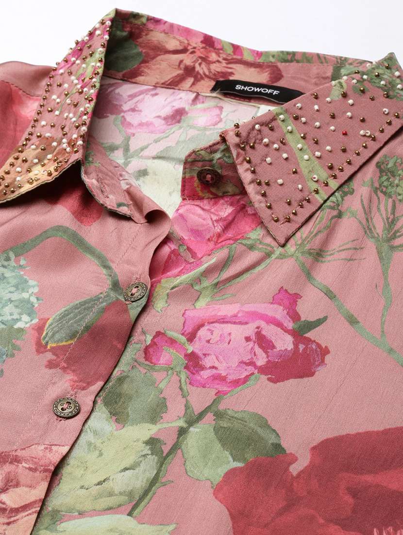 Women Floral Print Shirt And Trouser Co Ord Set