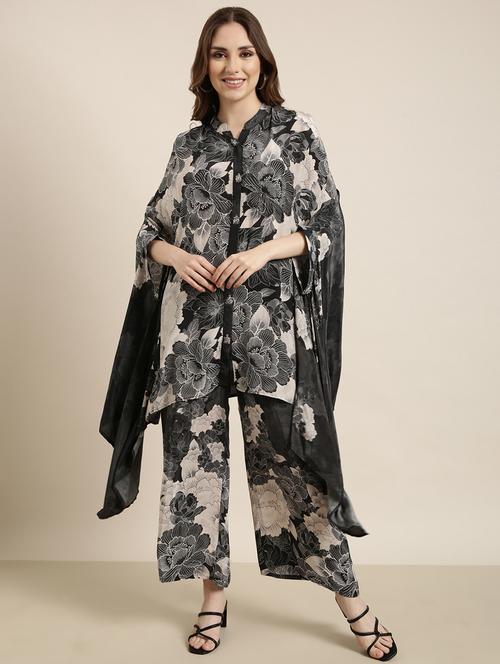 women charcoal floral printed shirt and trouser co-ord set - 20913398 - Standard Image - 0