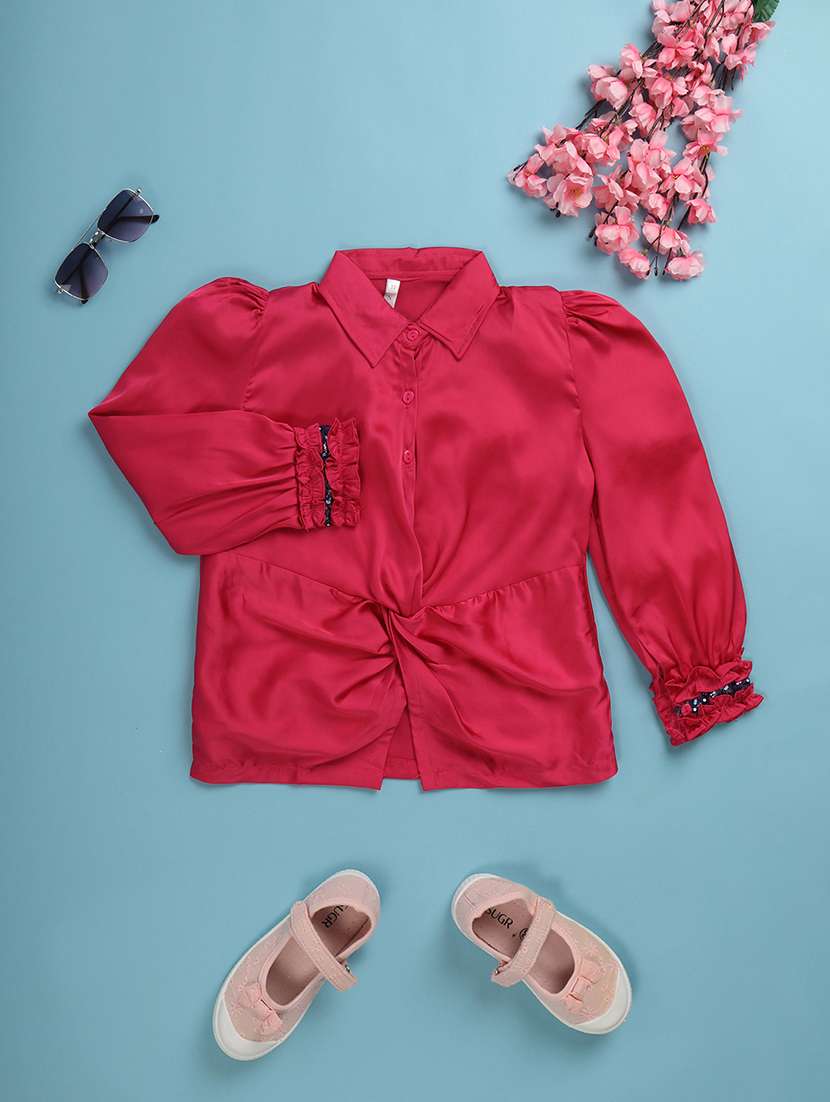 solid pink detailed casuual top