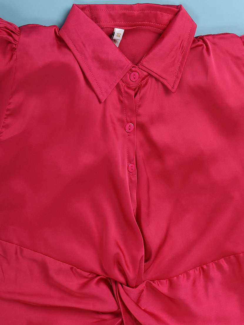 solid pink detailed casuual top - 20913706 -  Standard Image - 2