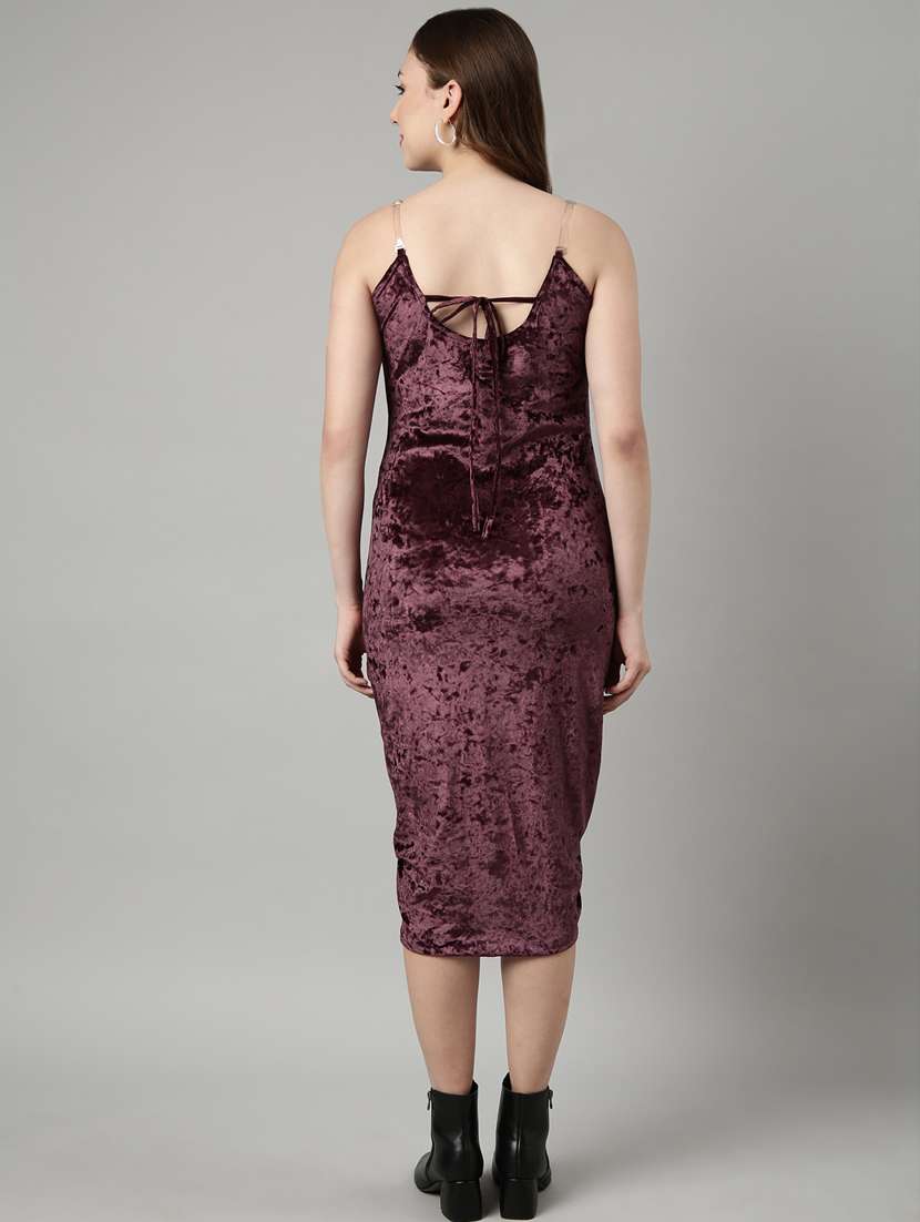 womne solid shoulder strap ruched dress - 20915721 -  Standard Image - 2