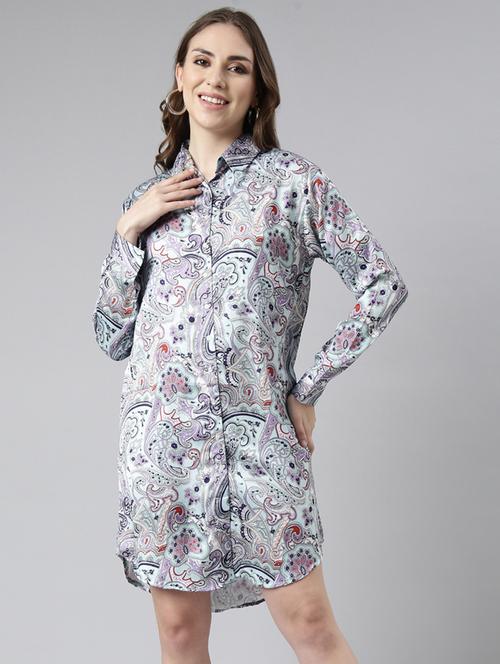 women printed collared shirt dress - 20915733 - Standard Image - 0