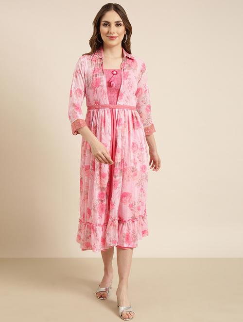 pink floral printed layered dress - 20915739 -  Standard Image - 0