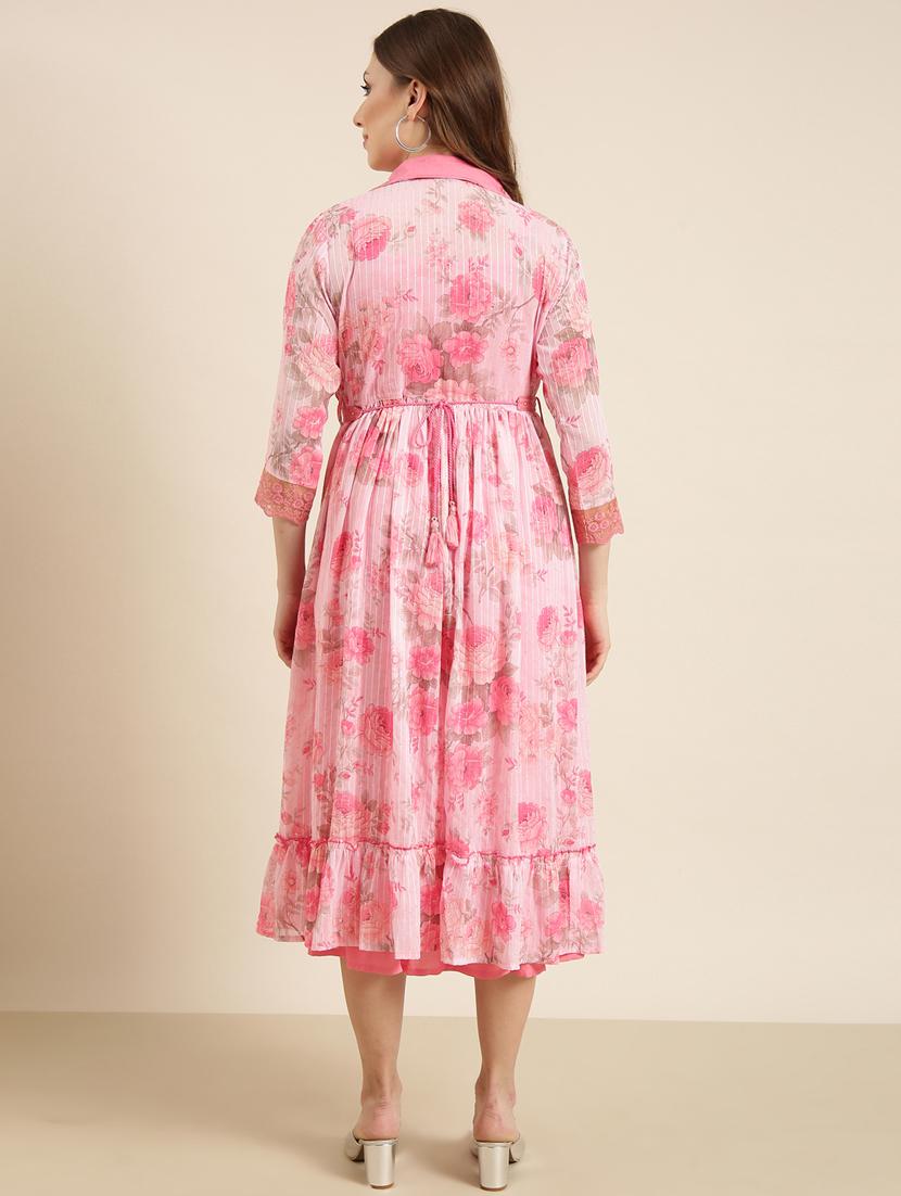 pink floral printed layered dress - 20915739 - Standard Image - 2