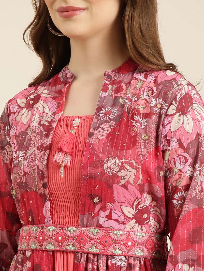 women pink floral printed layered dress - 20915740 -  Standard Image - 7