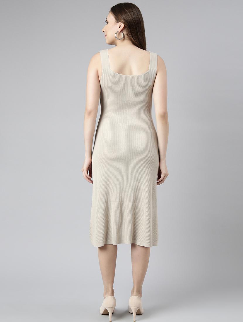 women beige solid a-line dress - 20915748 - Standard Image - 2