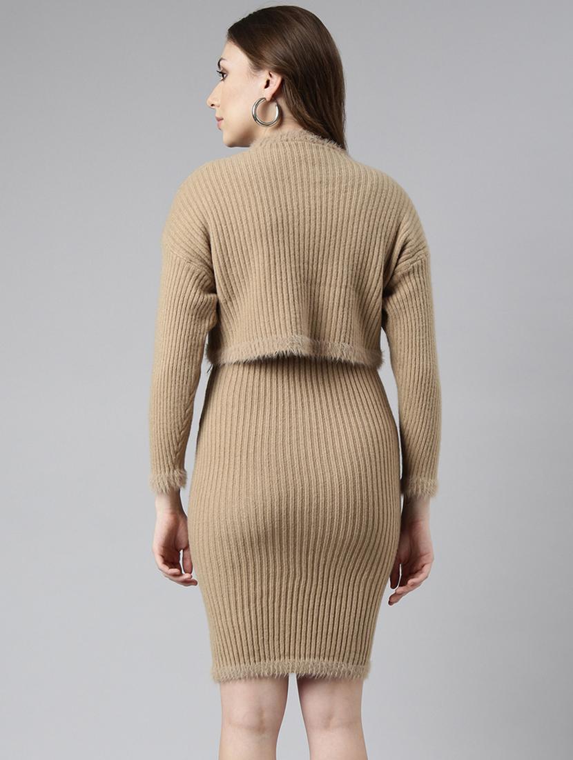 women beige solid bodycon dress - 20915754 - Standard Image - 2