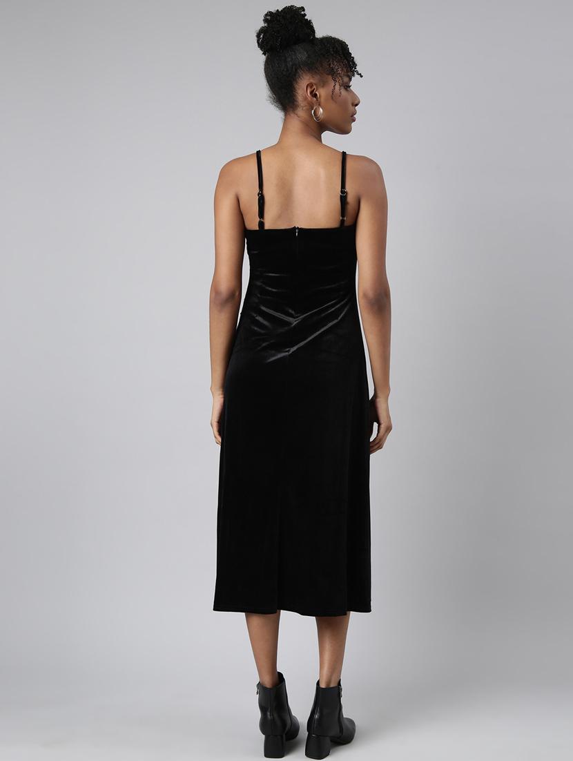 women solid shoulder strap a-line dress - 20915758 - Standard Image - 2
