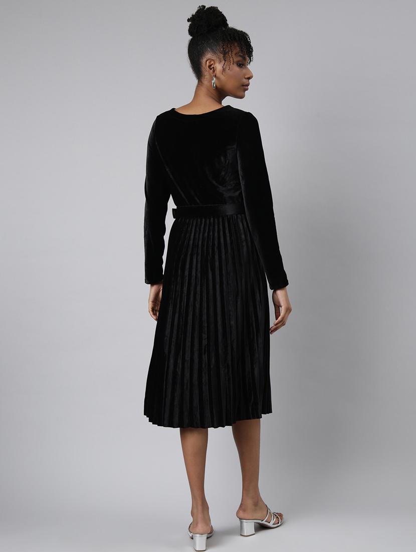 women solid belted fit & flare dress - 20915760 - Standard Image - 2