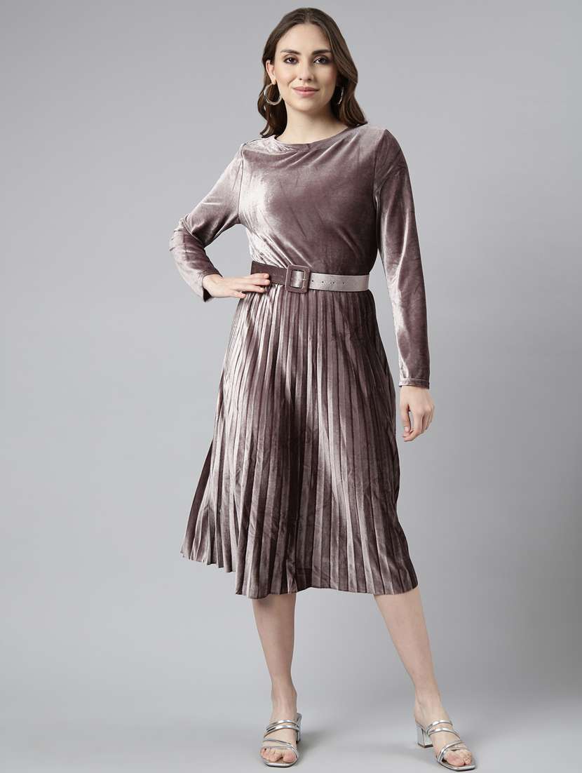 women solid belted fit & flare dress - 20915761 - Zoom Image - 0