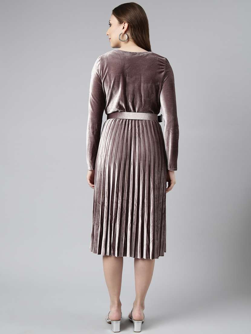 women solid belted fit & flare dress - 20915761 - Standard Image - 2