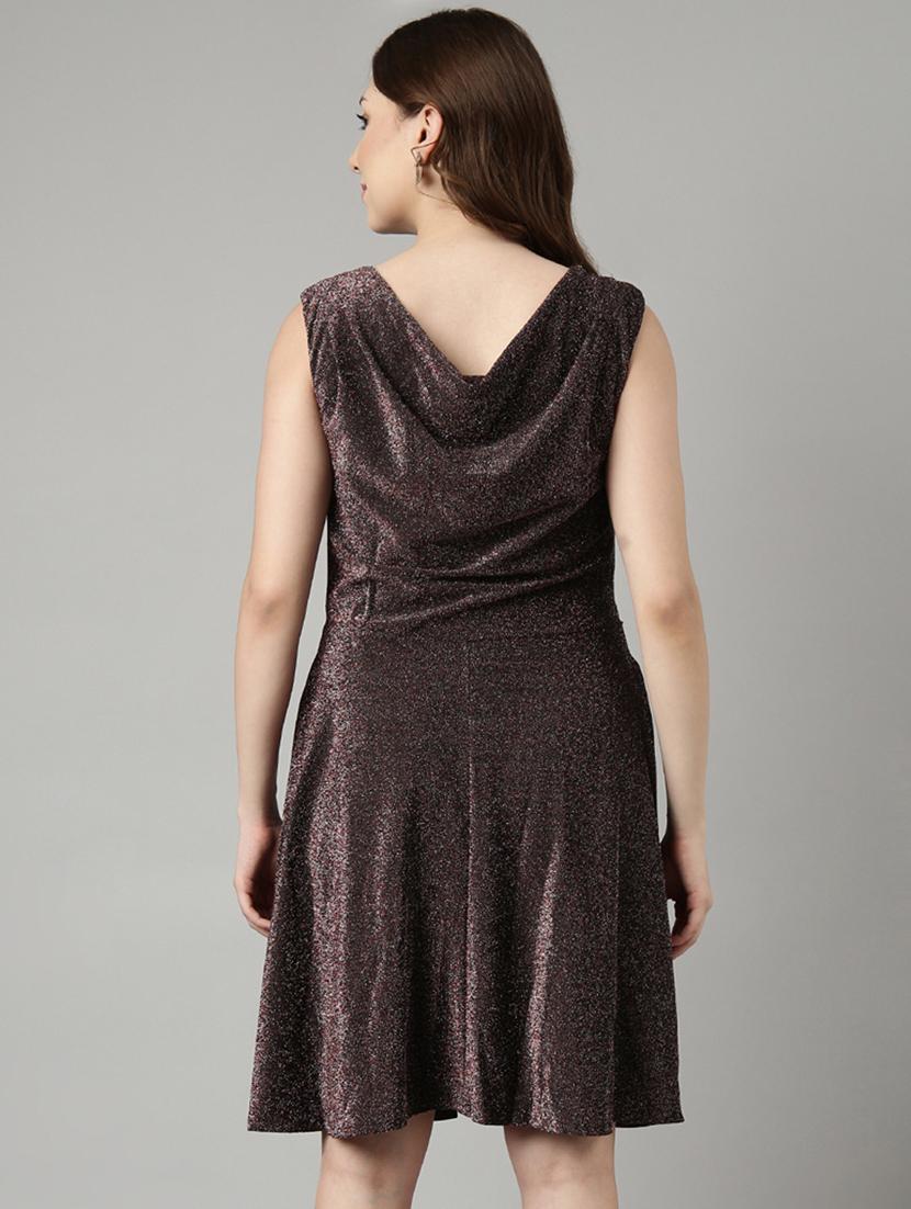 women brown self-designed fit & flare dress - 20915765 - Standard Image - 2