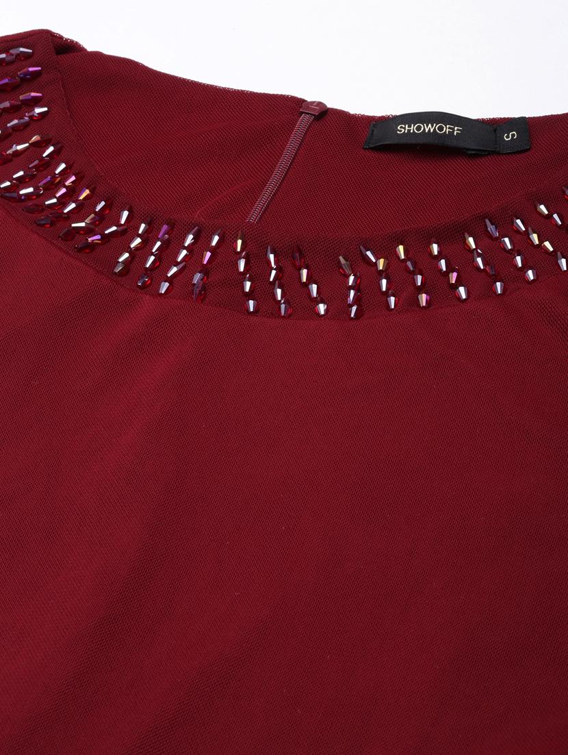 women maroon solid round neck gown dress - 20915766 - Standard Image - 7