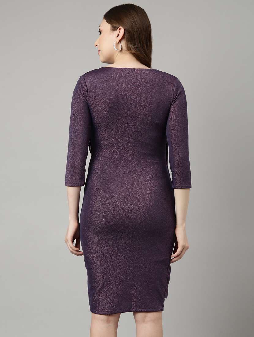 women solid overlap neck wrap dress - 20915769 - Standard Image - 2