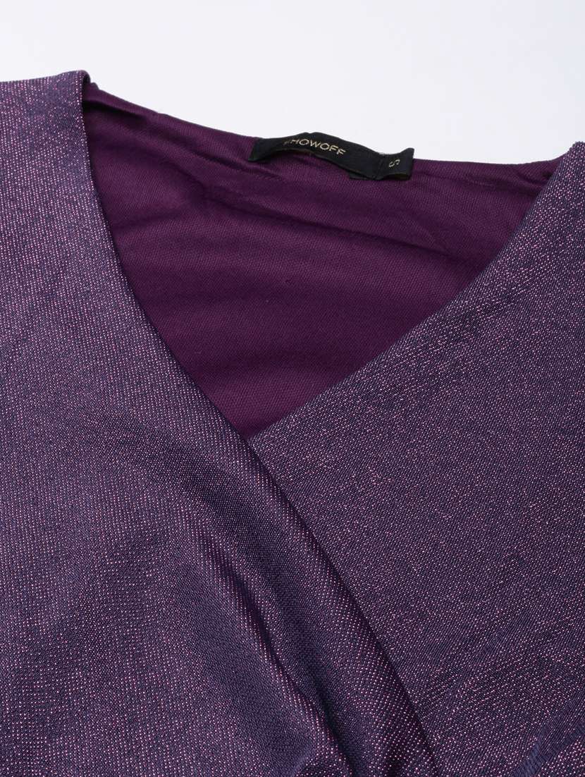 women solid overlap neck wrap dress - 20915769 - Standard Image - 7
